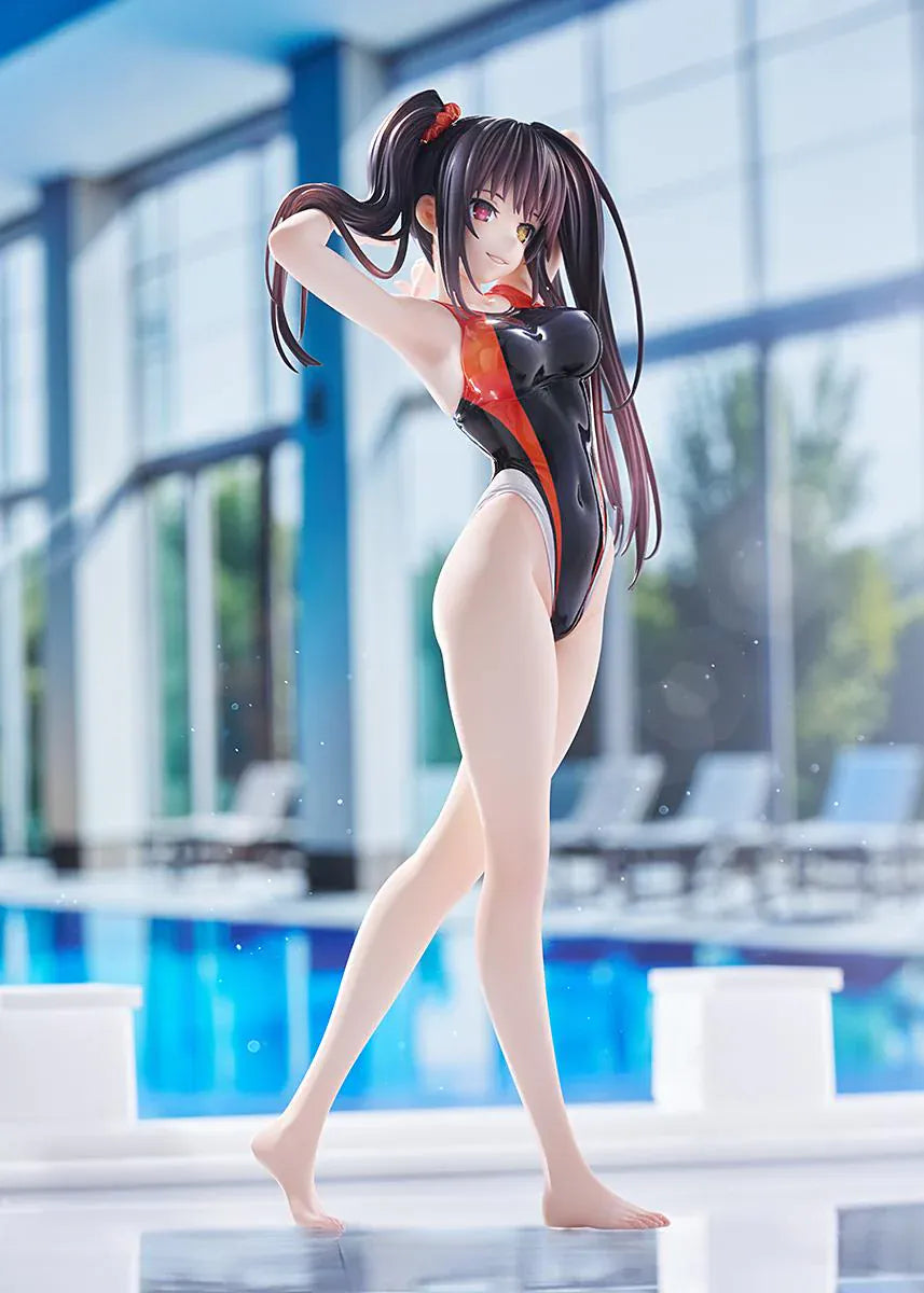 Swimsuit Silhouette DATE A LIVE Kurumi Tokisaki Swimwear Ver. 1/7 Scale Figure featuring Kurumi in a black, white, and red swimsuit with twin tails and a clear display base.