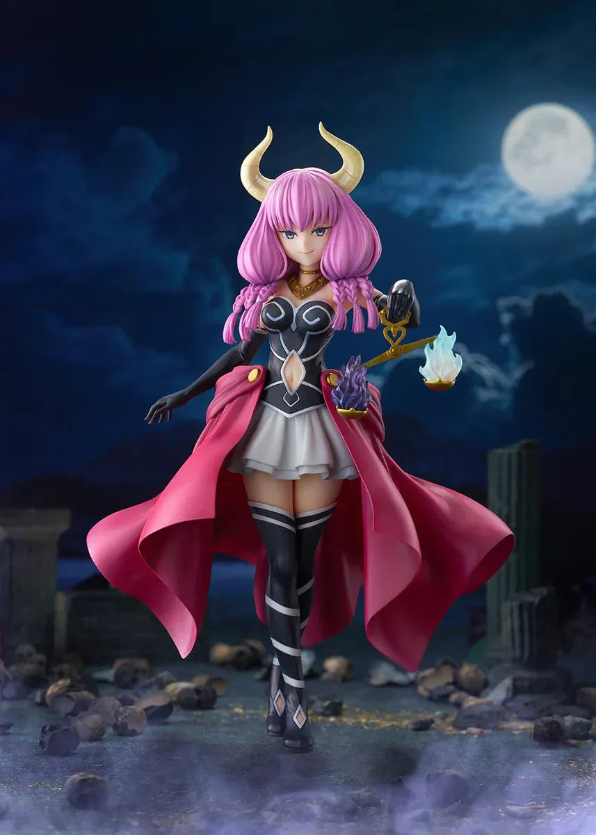 Frieren Beyond Journey’s End Aura the Guillotine 1/7 scale figure with pink hair, horns, flowing red cape, and scales accessory