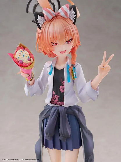 Blue Archive Neru School Memorial Lobby Ver 1/7 Scale Figure holding a colorful crepe and making a peace sign