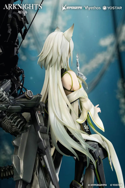 Arknights Kal'tsit Esperanta 1/7 Scale Figure with white-and-green outfit, mechanical display element, long hair, and detailed sci-fi base
