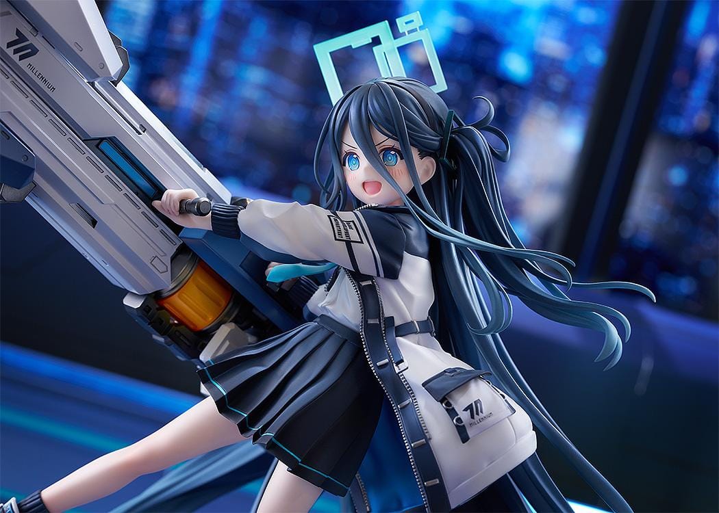 Blue Archive Aris Awaken Supernova 1/7 Scale Figure with futuristic weapon, blue hair, halo, and dynamic action pose