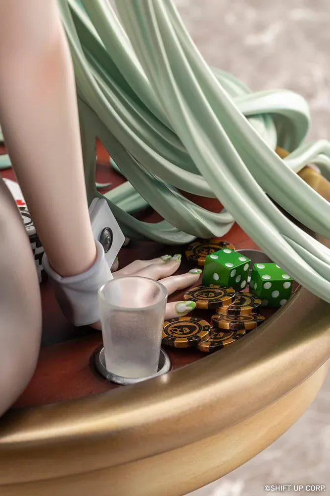 Soda Twinkling Bunny 1/4 scale figure seated in a black bunny outfit with sheer tights, mint-green twin tails, and tall bunny ears.