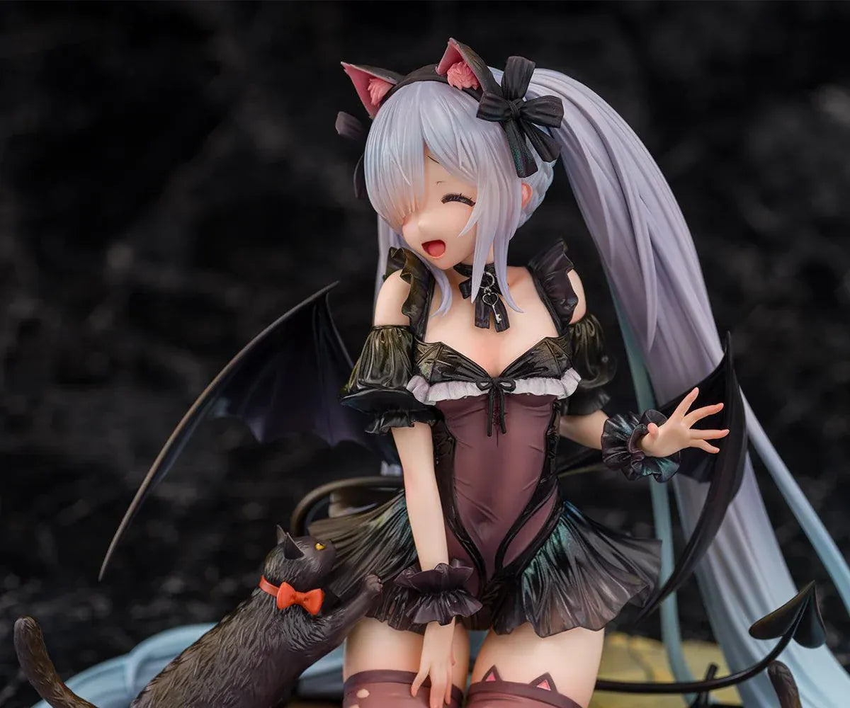 Azur Lane Janus Fright Night Scaredy Cat Ver. 1/7 scale figure featuring Janus in a Halloween-themed gothic outfit with cat ears, bat wings, black cats, and a detailed display base