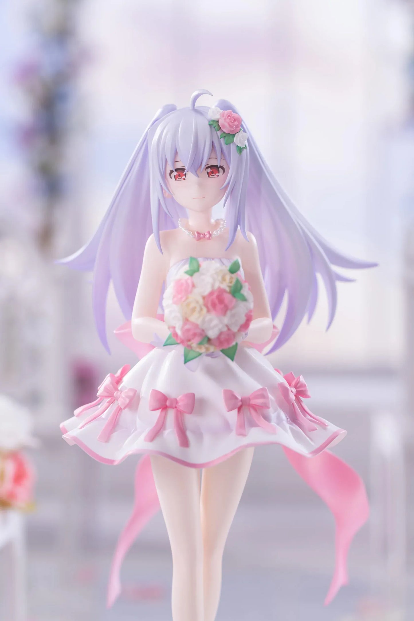 Plastic Memories Isla Wedding Dress Ver. 1/7 Scale Figure wearing a white and pink bridal gown while holding a rose bouquet