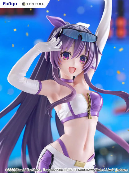Date A Live V Tenitol Tall Tohka Yatogami Race Queen Ver. Figure featuring Tohka with long purple hair, white-and-purple race queen outfit, sunglasses, and matching boots.