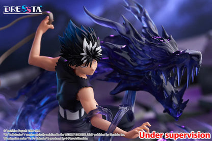 Yu Yu Hakusho Dressta Hiei Figure with black outfit, spiked hair, battle pose, and dark dragon energy effect