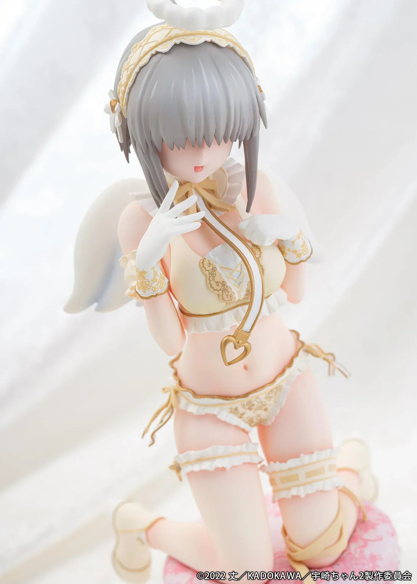 Yanagi Uzaki Angel Ver 1/7 scale figure from Uzaki-chan Wants to Hang Out kneeling with wings and halo on decorative stool