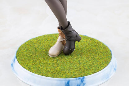 UmaMusume Pretty Derby Grass Wonder 1/7 Scale Figure with brown hair, horse ears, blue-and-white outfit, and grass display base