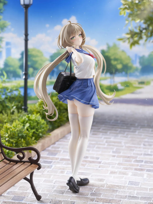 Sakura Momoko Uniform Ver. 1/6 scale figure with long light brown hair, green eyes, a blue-and-white sailor uniform, and a black school bag.