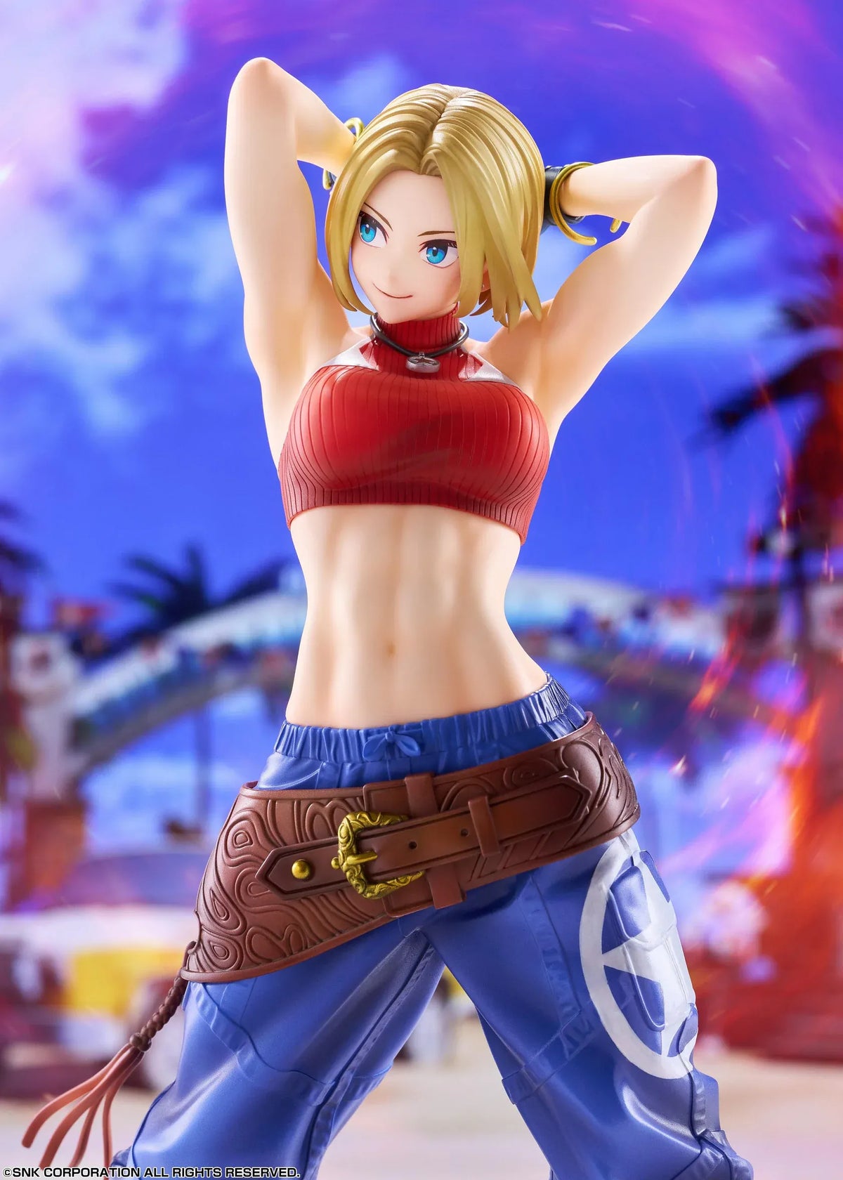 Blue Mary Limited Edition 1/7 scale figure wearing a red crop top, blue pants, brown belt, and white sneakers in a confident standing pose.