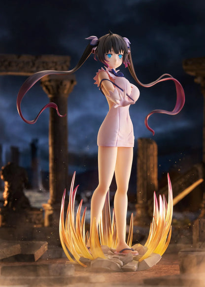 Is It Wrong to Try to Pick Up Girls in a Dungeon V Hestia Divinity Unleashed Limited Edition Ver. 1/7 Scale Figure with twin-tails, white outfit, blue ribbon accents, rocky base, and flame effect parts