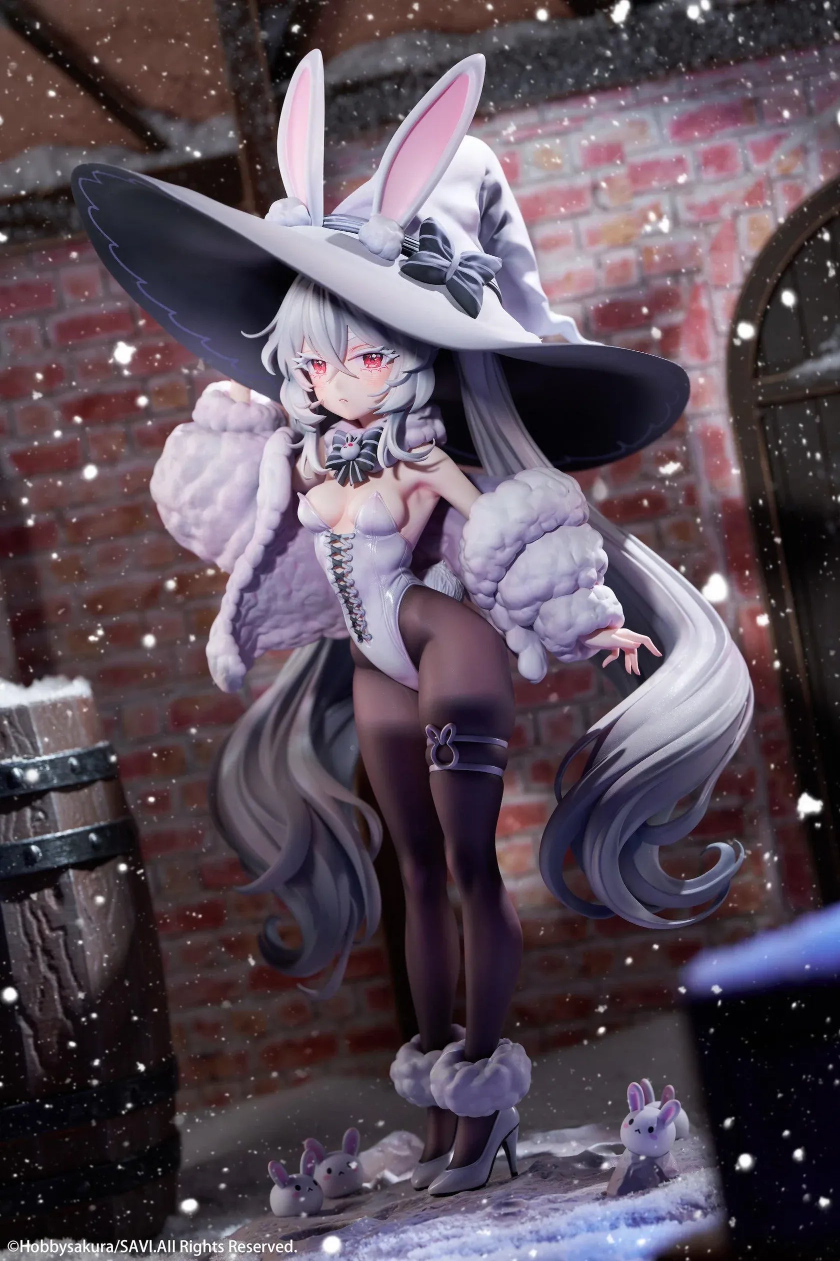 Moon Witch Police Marshmallow Deluxe Ver. 1/6 Scale Figure featuring Marshmallow with silver hair, bunny ear witch hat, lavender outfit, fluffy sleeve accents, bunny companions, and moon-themed display base.