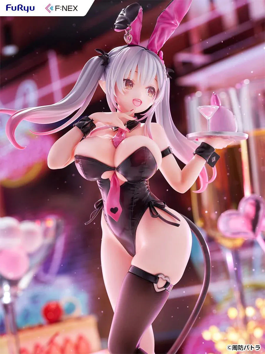 Suou Patra Bunny Ver 1/6 Scale Figure by FuRyu F:NEX wearing a black and pink bunny outfit with stockings, heels, bunny ears, and tail