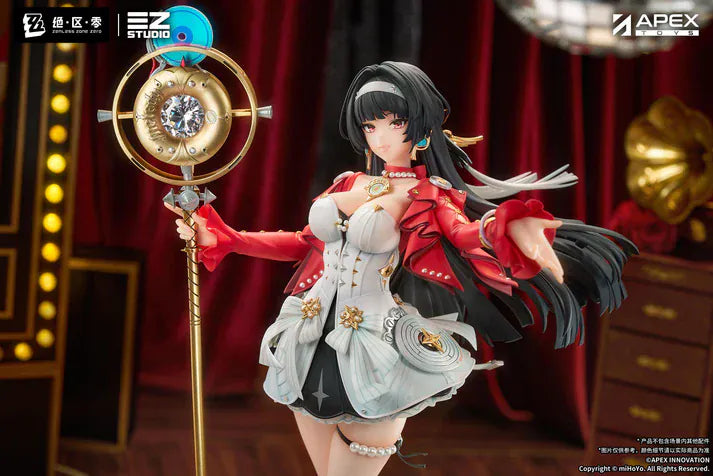 Zenless Zone Zero Astra Yao 1/7 Scale Figure featuring Astra Yao with long black hair, red-and-white performance outfit, microphone staff accessory, and elegant stage-inspired pose.
