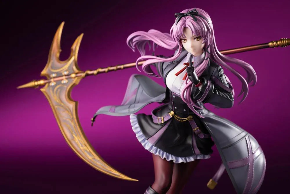 The Legend of Heroes Renne Bright Ver. 2 1/8 scale figure holding a large golden scythe in a black-and-purple outfit.