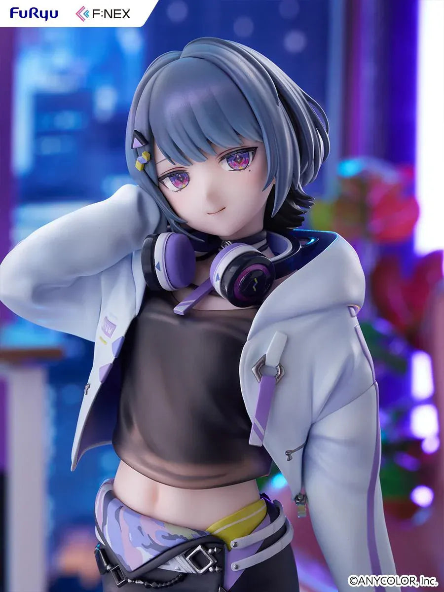 Nijisanji F:NEX Koshimizu Toru 1/7 scale figure wearing headphones and purple accented streetwear