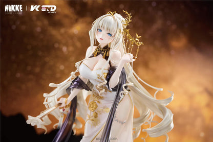 GODDESS OF VICTORY NIKKE Crown Glorious Flower 1/4 Scale Figure in an elegant white black and gold floral outfit