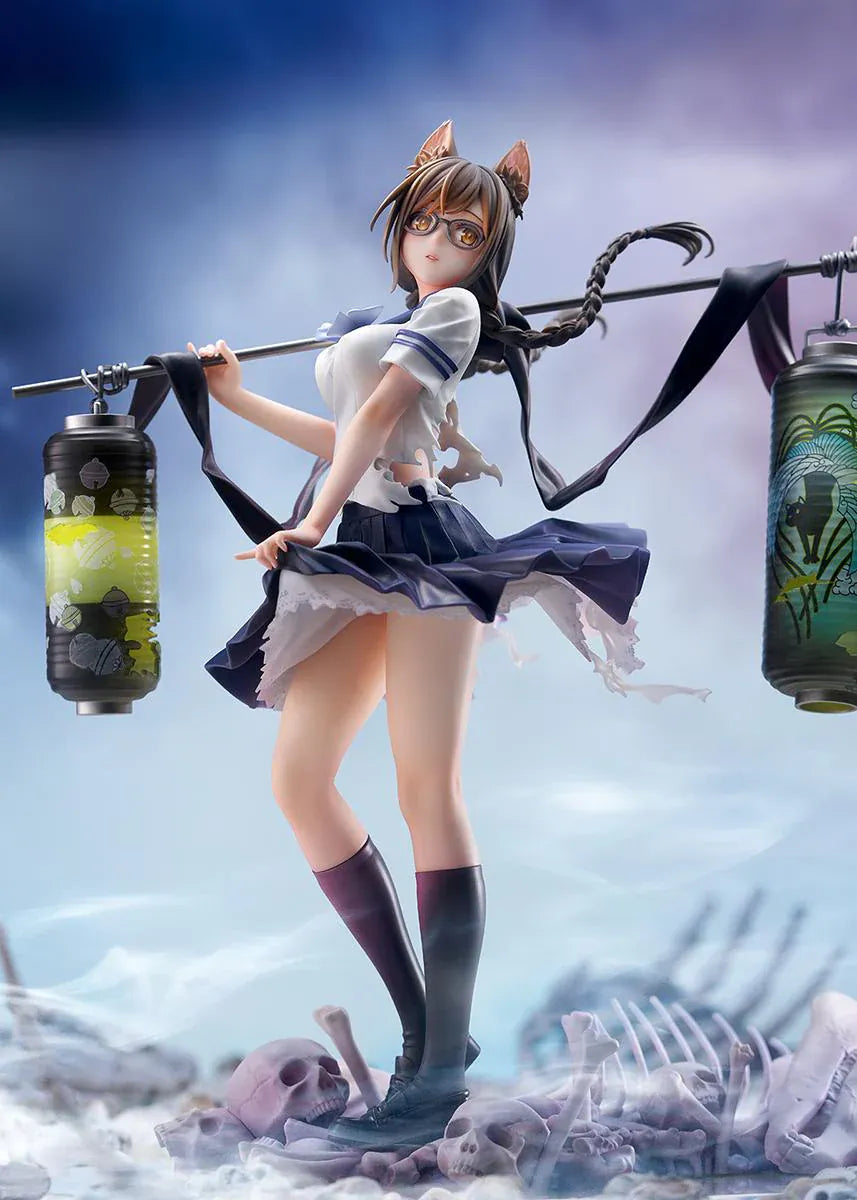 Bakemonogatari Tsubasa Hanekawa 1/7 Scale Figure featuring Tsubasa with cat ears, glasses, flowing hair, lantern display, and supernatural-themed base details.