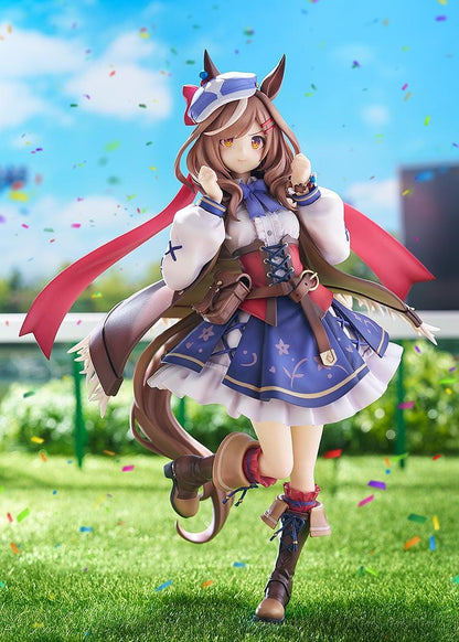 Umamusume Pretty Derby Matikanetannhauser 1/7 scale rerelease figure in a blue-and-red outfit with a flowing cape and themed display base.