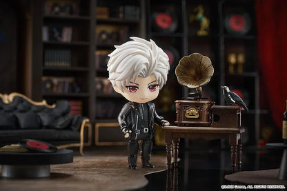 Love and Deepspace Nendoroid Sylus Figure with silver hair, red eyes, and black outfit