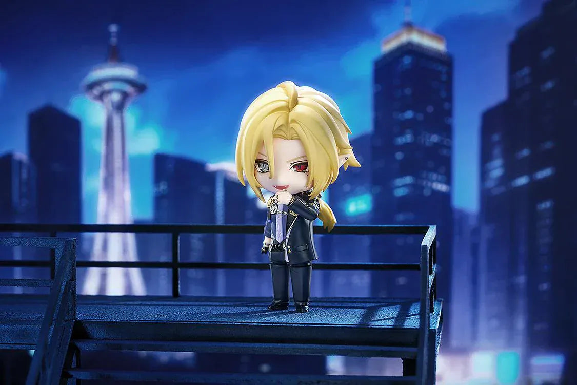 Zenless Zone Zero Nendoroid Hugo Vlad wearing fedora and suit with heterochromatic eyes in chibi style