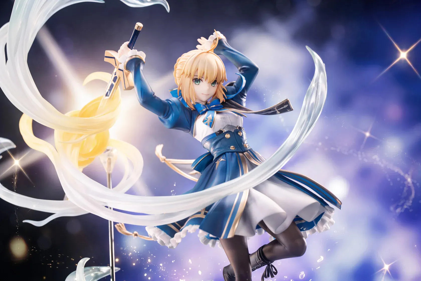 Honkai Star Rail x Fate stay night Unlimited Blade Works Saber 1/7 scale figure with blue outfit sword and translucent effect parts