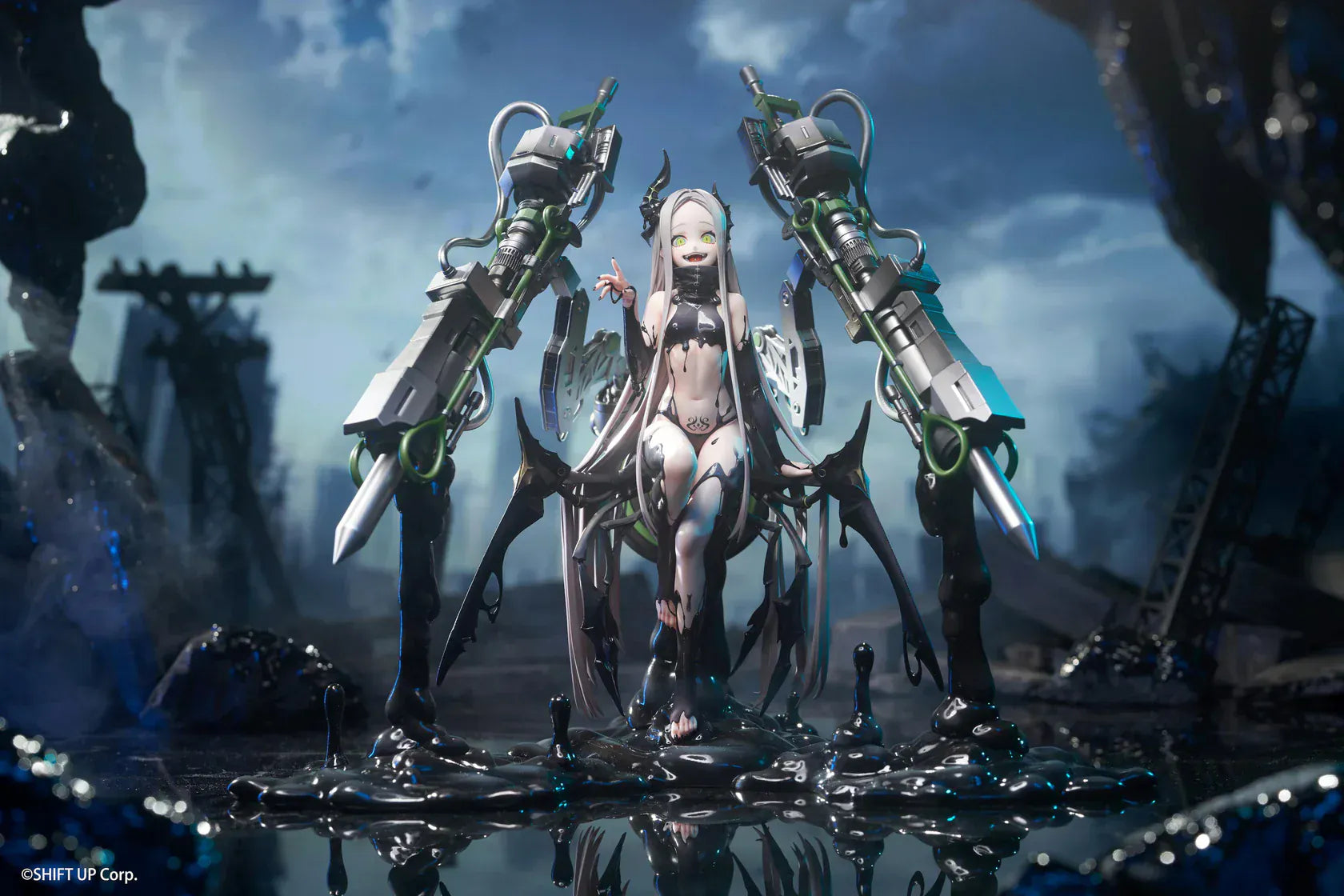 Goddess of Victory Nikke Leviathan Deluxe Edition 1/7 scale figure with large mechanical weapon systems and glossy black effect base