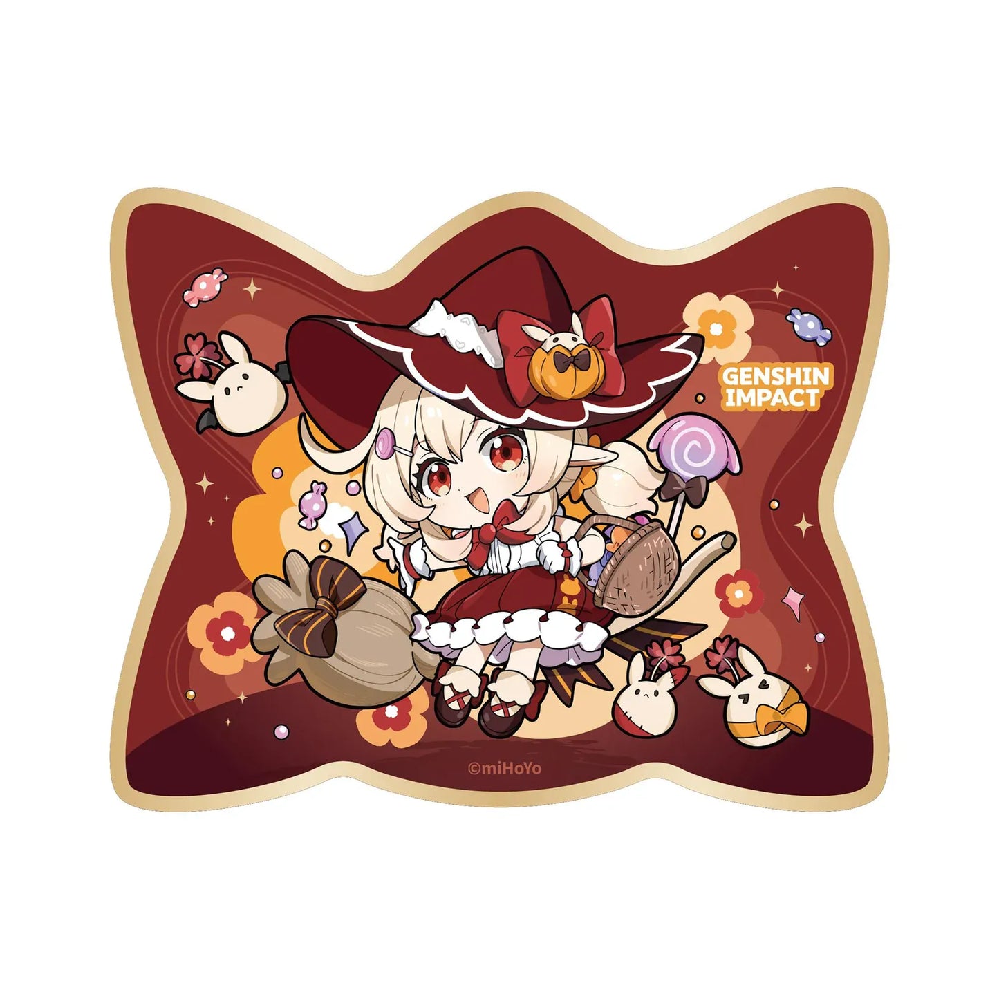 Genshin Impact You Ye Qi Xiang Series Chibi Chara Klee Figure in red witch outfit with broom, candy details, and themed display base