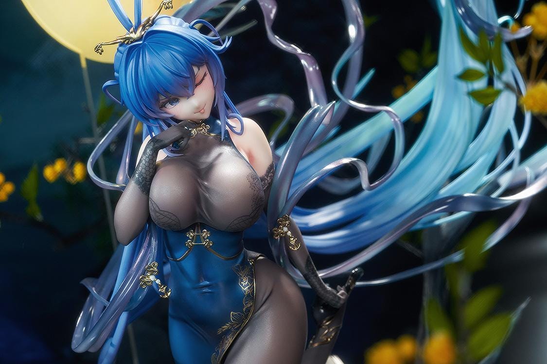 Azur Lane New Jersey Dancing in the Moonlight Ver. 1/7 Scale Figure with flowing blue hair black outfit and moonlit display base