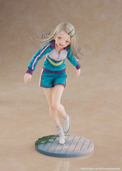 Gakuen Idolmaster Hiro Shinosawa 1/7 scale Spiritale figure in a teal gym tracksuit running pose on a tiled base