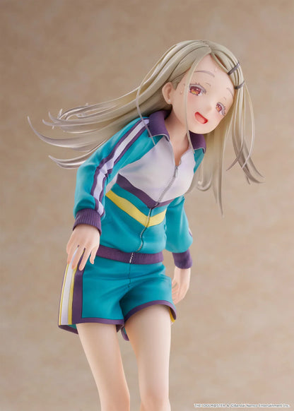 Gakuen Idolmaster Hiro Shinosawa 1/7 scale Spiritale figure in a teal gym tracksuit running pose on a tiled base