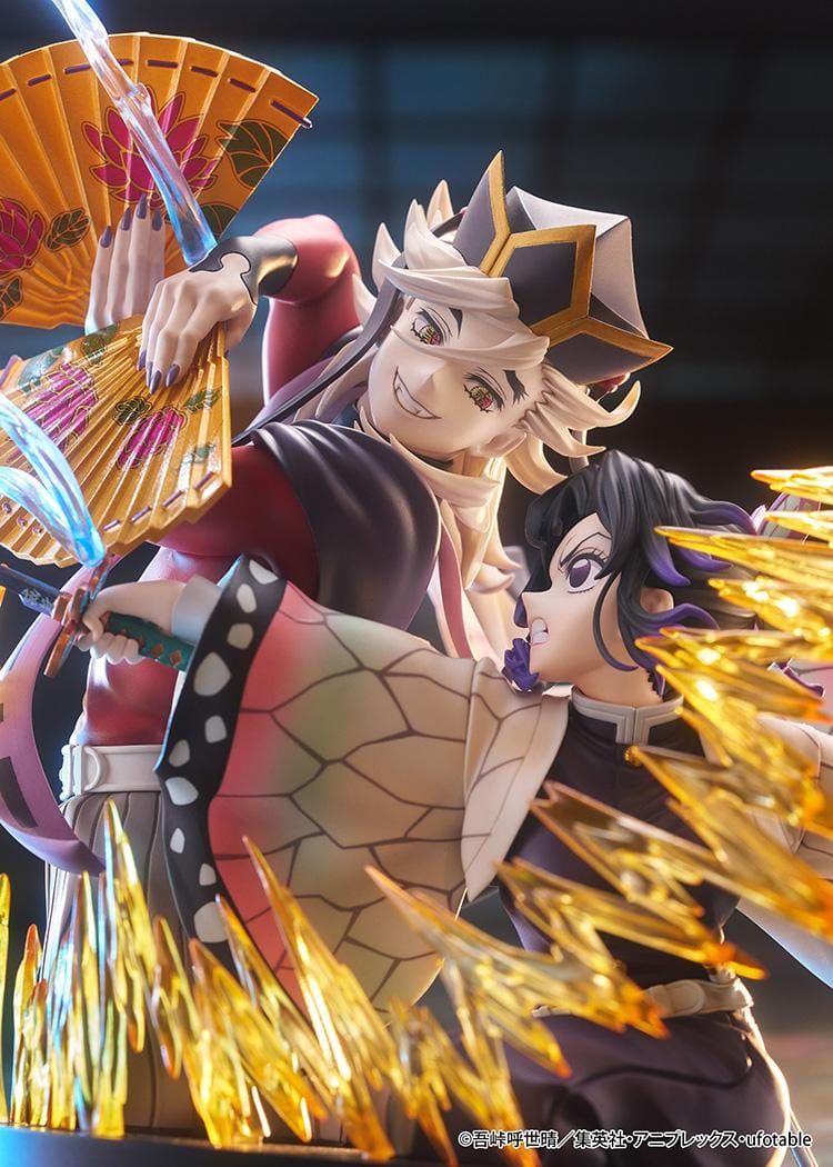 Demon Slayer Kimetsu no Yaiba Shinobu Kocho and Doma Non-Scale Figure with battle pose, translucent attack effects, fan accessory, and display base