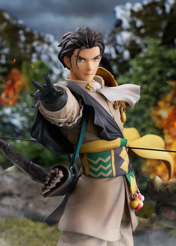 Fire Emblem Claude 1/7 Scale Figure with bow weapon, fantasy outfit, cape, extended hand pose, and rocky display base