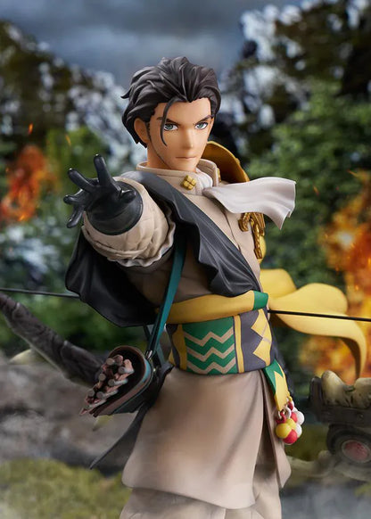 Fire Emblem Claude 1/7 Scale Figure with bow weapon, fantasy outfit, cape, extended hand pose, and rocky display base