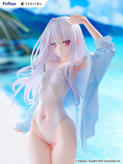 Mignon Works TENITOL Tall Shiro Swimsuit Ver. figure in a white swimsuit with a translucent blue cover-up