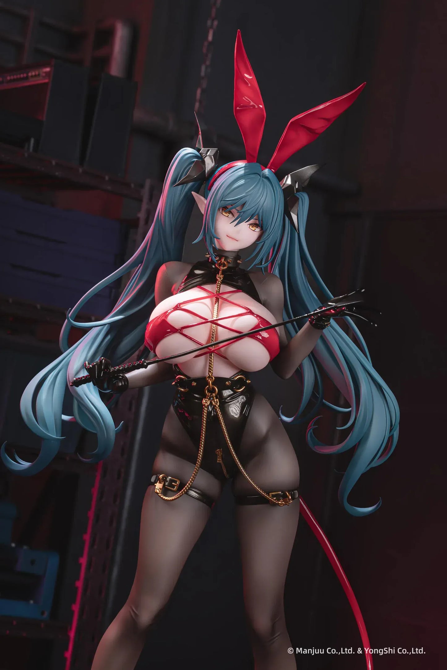 Azur Lane Regensburg The Dark Dragon’s Dungeon 1/6 scale figure with black bodysuit, red accents, and flowing teal twin-tails