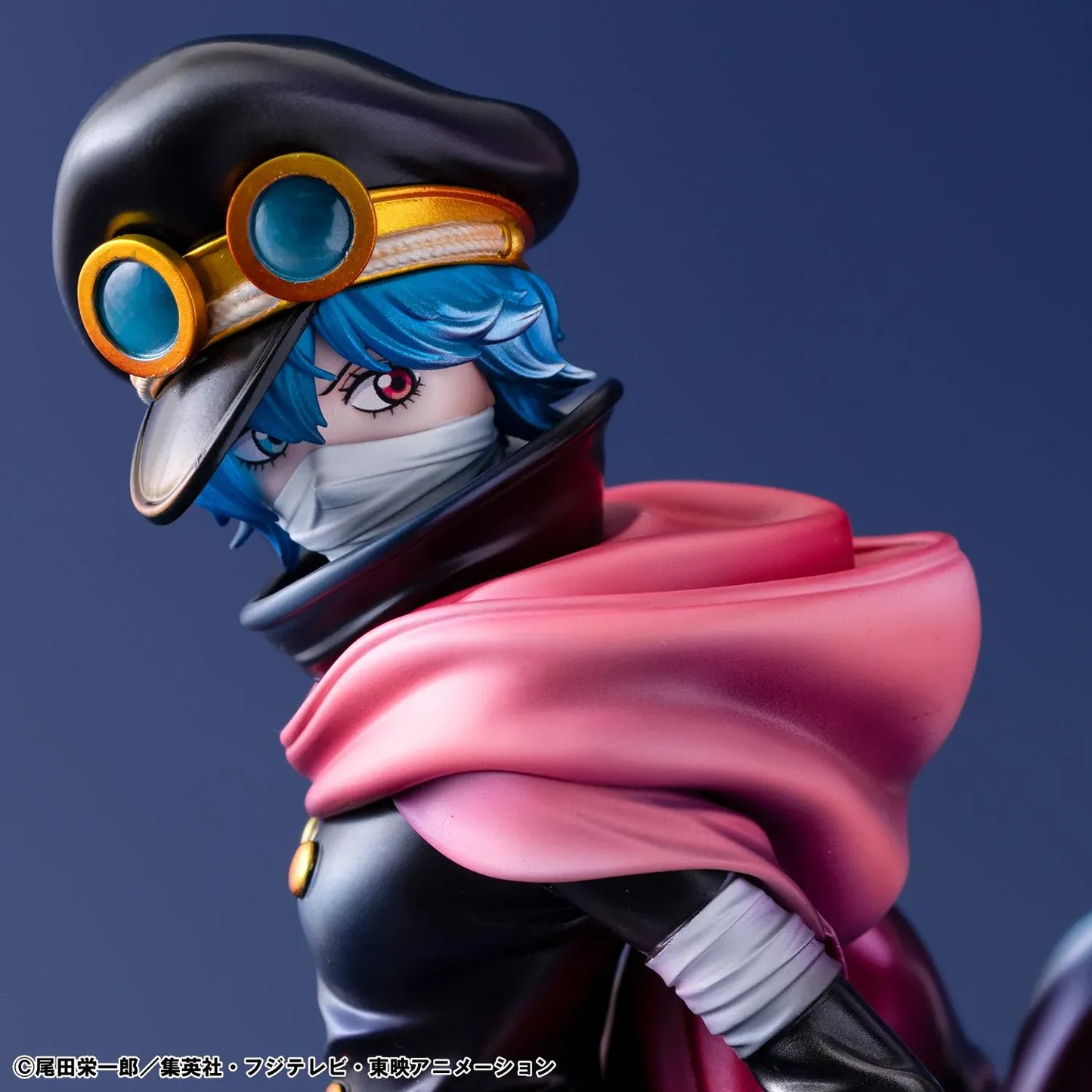 One Piece Portrait Of Pirates Elevated Boost Saint Gunko Figure with black outfit, red cape, goggles, and weapon