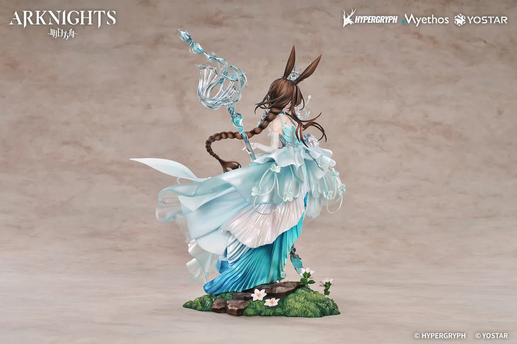 Arknights Amiya Blooms of Time Ver 1/7 scale figure featuring flowing teal dress and ornate crystalline staff.