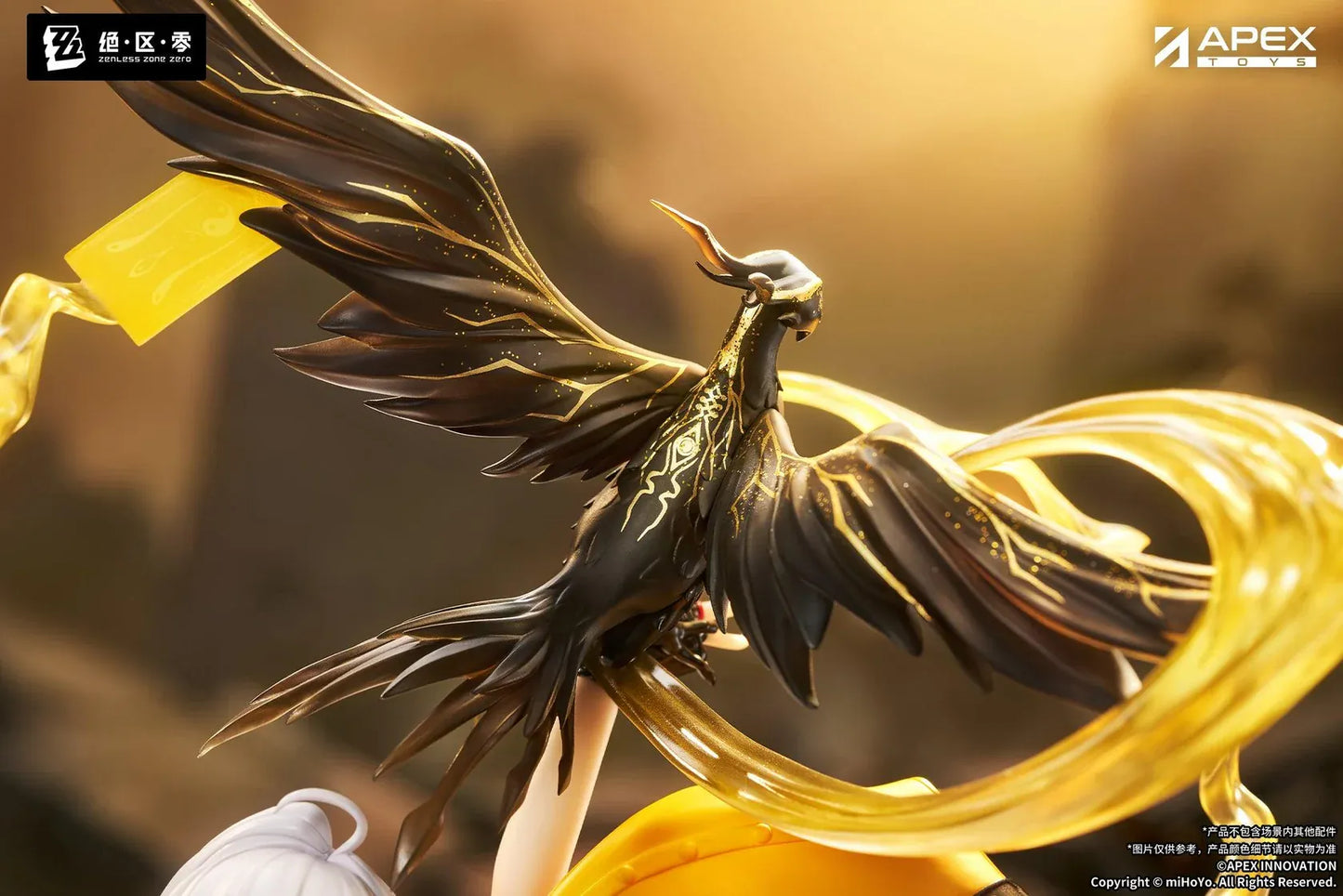 Zenless Zone Zero Yixuan Lonely Wayfarer Beyond 1/7 scale figure featuring Yixuan with a black bird companion, flowing cloak, and dynamic golden talisman effects