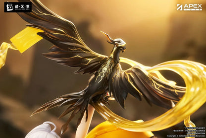 Zenless Zone Zero Yixuan Lonely Wayfarer Beyond 1/7 scale figure featuring Yixuan with a black bird companion, flowing cloak, and dynamic golden talisman effects