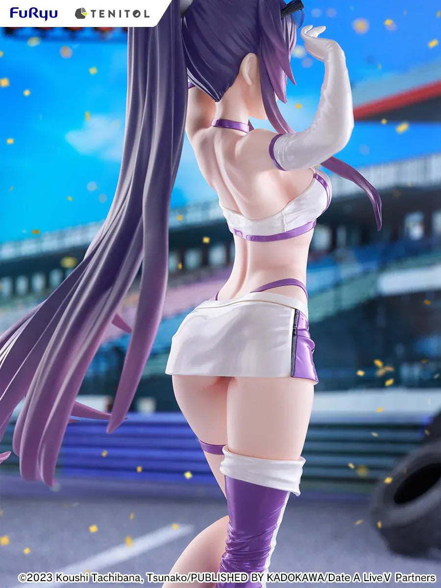 Date A Live V Tenitol Tall Tohka Yatogami Race Queen Ver. Figure featuring Tohka with long purple hair, white-and-purple race queen outfit, sunglasses, and matching boots.