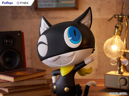 Persona 5 Royal F:Nex Morgana Big Soft Vinyl Figure with black cat design, blue eyes, yellow scarf, and waving pose