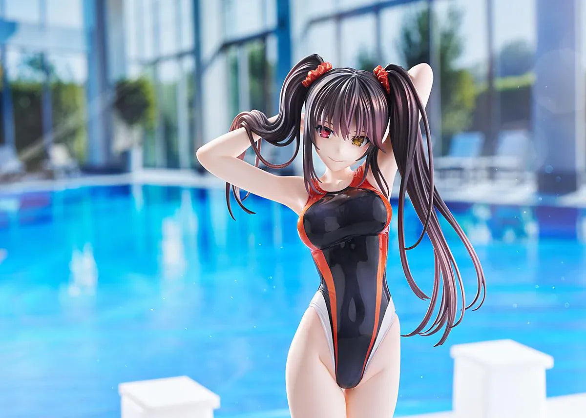 Swimsuit Silhouette DATE A LIVE Kurumi Tokisaki Swimwear Ver. 1/7 Scale Figure featuring Kurumi in a black, white, and red swimsuit with twin tails and a clear display base.