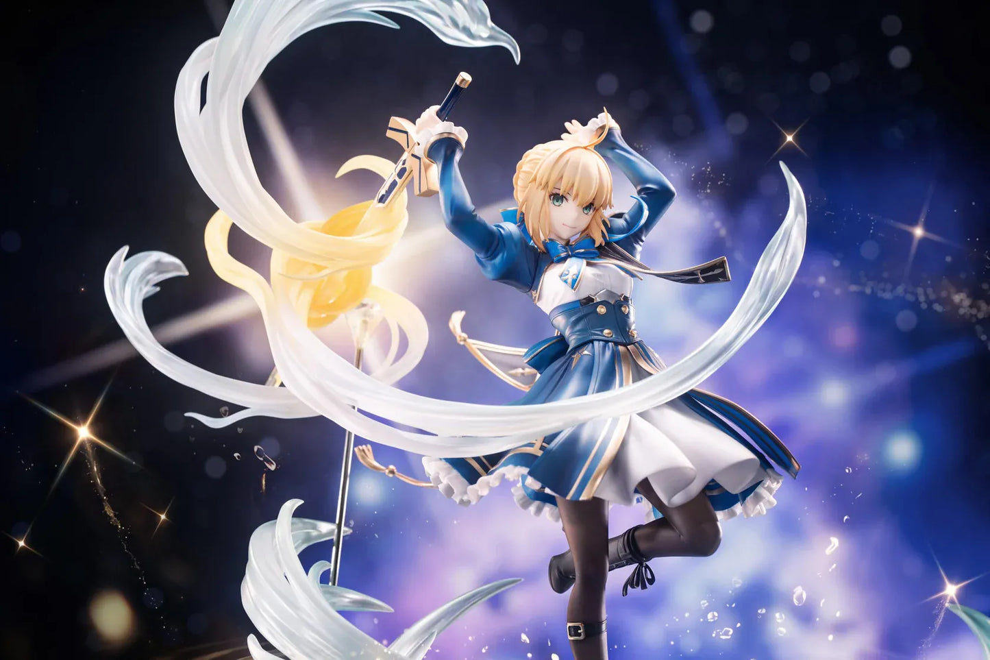 Honkai Star Rail x Fate stay night Unlimited Blade Works Saber 1/7 scale figure with blue outfit sword and translucent effect parts