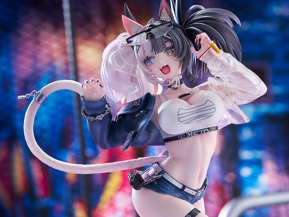 Melterna Girl Metako 1/7 scale figure with cat ears, dual-tone hair, streetwear outfit, and red sneakers
