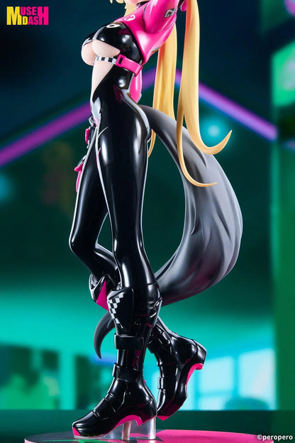 Muse Dash LIMEPIE Rin Racer 1/8 scale figure wearing a glossy black-and-pink racing outfit.