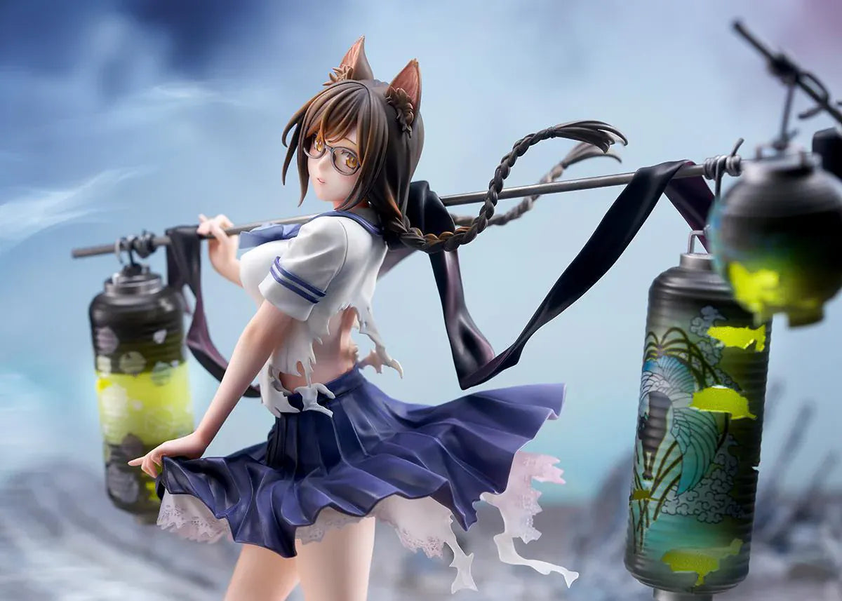 Bakemonogatari Tsubasa Hanekawa 1/7 Scale Figure featuring Tsubasa with cat ears, glasses, flowing hair, lantern display, and supernatural-themed base details.