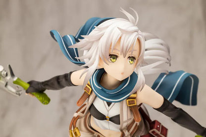 The Legend of Heroes Fie Claussell 1/8 Scale Figure Rerelease with white hair, flowing scarf, dual blade weapons, and dynamic action pose