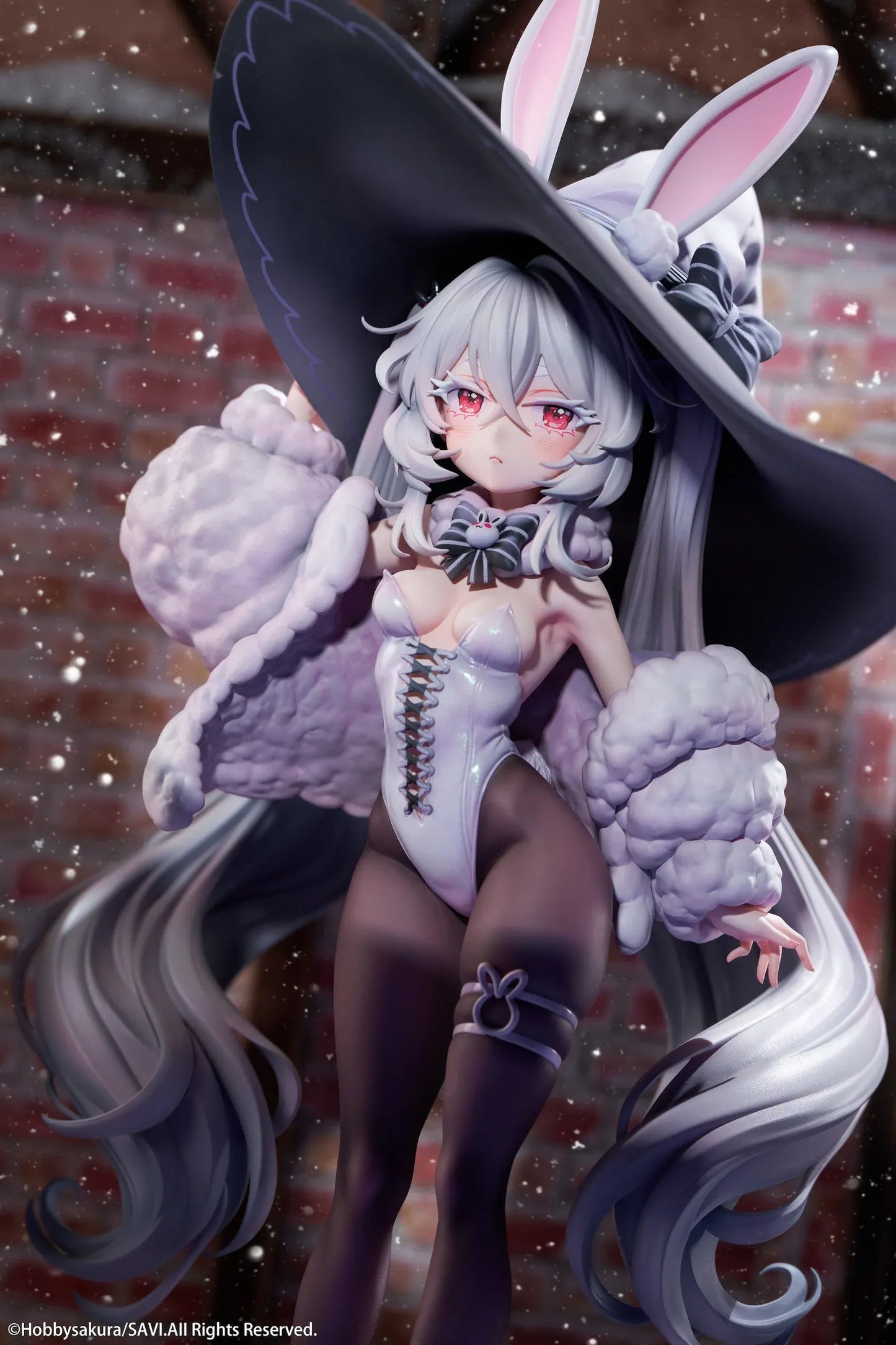 Moon Witch Police Marshmallow Deluxe Ver. 1/6 Scale Figure featuring Marshmallow with silver hair, bunny ear witch hat, lavender outfit, fluffy sleeve accents, bunny companions, and moon-themed display base.