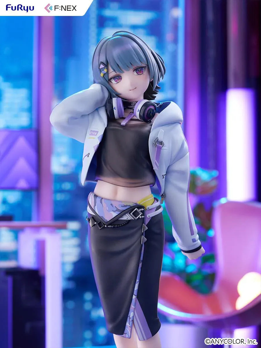Nijisanji F:NEX Koshimizu Toru 1/7 scale figure wearing headphones and purple accented streetwear